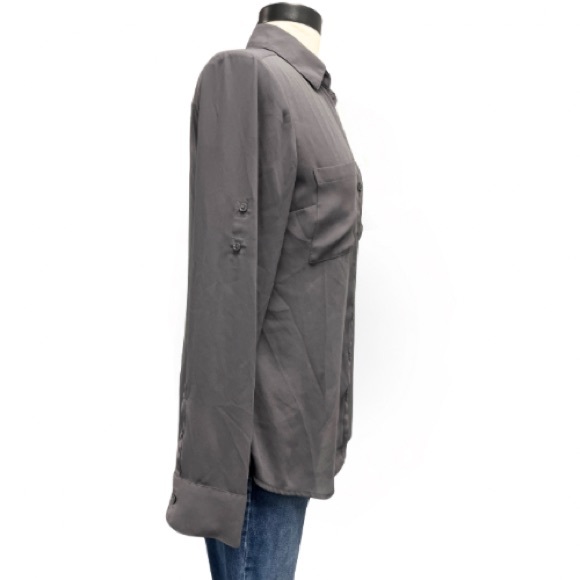 Express Charcoal Button Down Sheer Shirt Size Medium Y2K Edgy Glam Monochrome - Picture 2 of 5